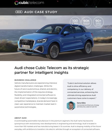 Audi chose Cubic as its strategic partner for intelligent insights across its fleet of connected cars. Learn more in the case study.